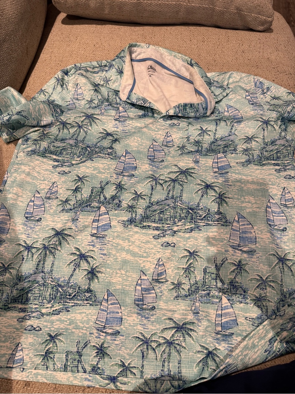 Izod Aqua Tropical Sailboat Print Polo